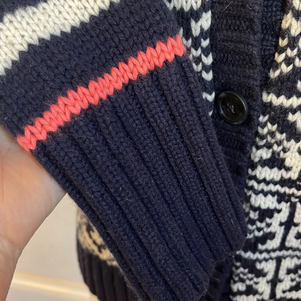 Gap Blue & White Stripe & Fair Isle Shawl Cardigan Wool Blend buttons Size Large